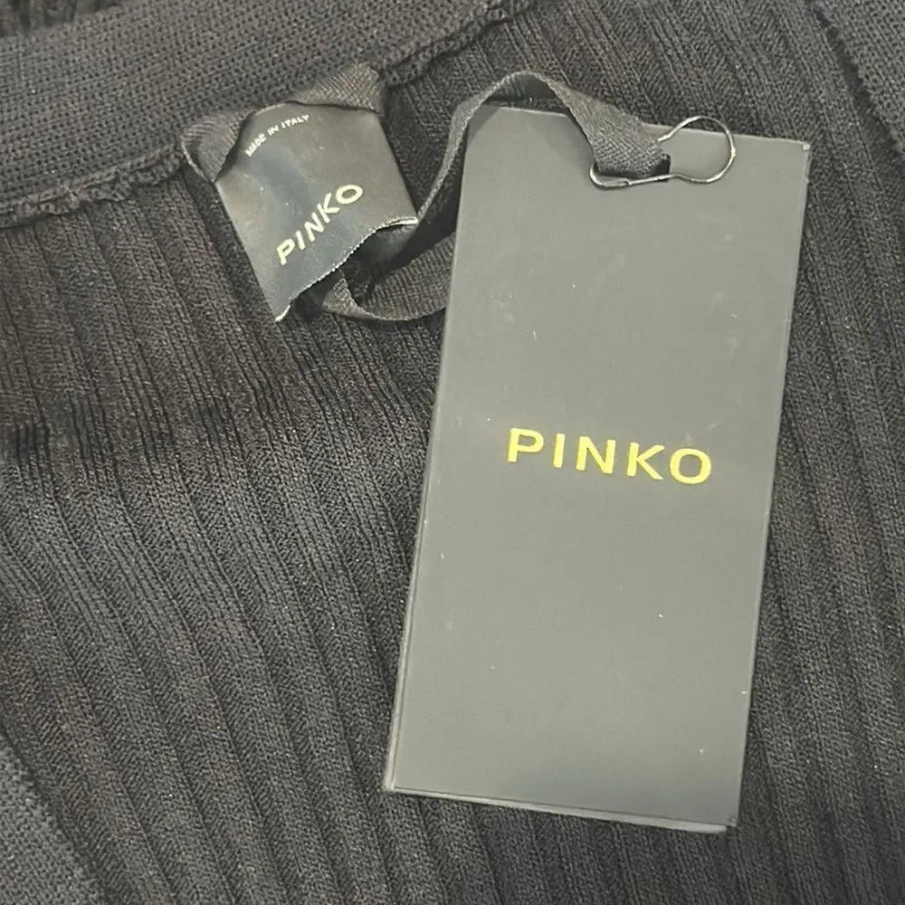 NWT Pinko Pallamano Cardigan Black with Pearl Button Distressed Cropped Large_10